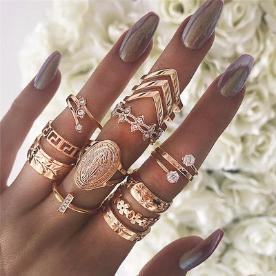 13 Piece Medallion Ring Set With Austrian Crystals 18K Gold Plated Ring ITALY Design